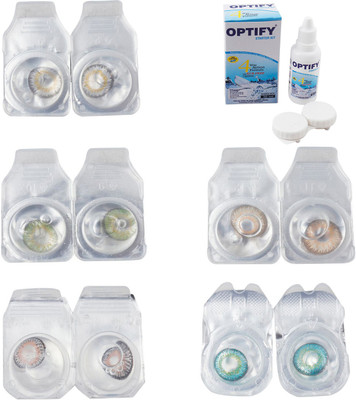 

Optify Combo Pack Monthly Color Contact Lens With Solution Monthly Contact Lens(0, Natural Grey-Green-Grey-Hazel-Green Turquoise, Pack of 5)