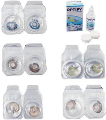 

Optify Combo Pack Monthly Color Contact Lens With Solution Monthly Contact Lens(0, Blue-Brown-Gold-Green-Grey, Pack of 5)