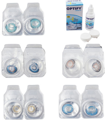 

Optify Combo Pack Monthly Color Contact Lens With Solution Monthly Contact Lens(0, Aqua-Blue-Natural Grey-Grey-Blue Topaz, Pack of 5)