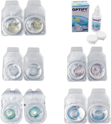 

Optify Combo Pack Monthly Color Contact Lens With Solution Monthly Contact Lens(0, Green-Sea Blue-Green Turquoise-Violet-Blue Topaz, Pack of 5)