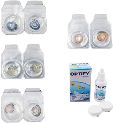 

Optify Combo Pack Monthly Color Contact Lens With Solution Monthly Contact Lens(0, Blue-Green-Grey-Honey, Pack of 4)