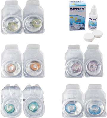 

Optify Combo Pack Monthly Color Contact Lens With Solution Monthly Contact Lens(0, Green-Honey-Green Turquoise-Violet-Blue Topaz, Pack of 5)