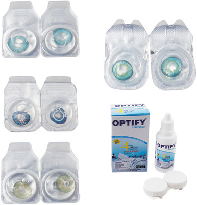 

Optify Combo Pack Monthly Color Contact Lens With Solution Monthly Contact Lens(0, Aqua-Blue-Green-Green Turquoise, Pack of 4)
