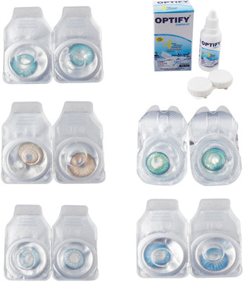 

Optify Combo Pack Monthly Color Contact Lens With Solution Monthly Contact Lens(0, Aqua-Hazel-Sea Blue-Green Turquoise-Blue Topaz, Pack of 5)