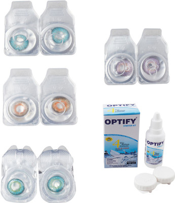 

Optify Combo Pack Monthly Color Contact Lens With Solution Monthly Contact Lens(0, Aqua-Honey-Green Turquoise-Violet, Pack of 4)