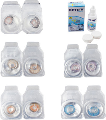 

Optify Combo Pack Monthly Color Contact Lens With Solution Monthly Contact Lens(0, Grey-Hazel-Honey-Violet-Blue Topaz, Pack of 5)