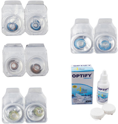 

Optify Combo Pack Monthly Color Contact Lens With Solution Monthly Contact Lens(0, Blue-Brown-Green-Blue Topaz, Pack of 4)