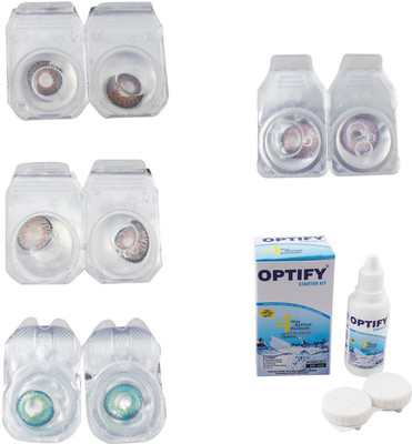 

Optify Combo Pack Monthly Color Contact Lens With Solution Monthly Contact Lens(0, Brown-Grey-Green Turquoise-Violet, Pack of 4)