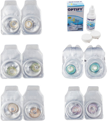 

Optify Combo Pack Monthly Color Contact Lens With Solution Monthly Contact Lens(0, Natural Grey-Green-Hazel-Green Turquoise-Violet, Pack of 5)