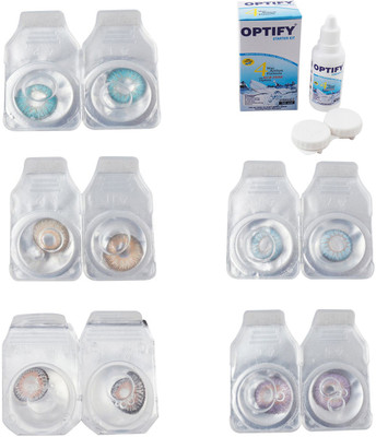 

Optify Combo Pack Monthly Color Contact Lens With Solution Monthly Contact Lens(0, Aqua-Gold-Grey-Sea Blue-Violet, Pack of 5)