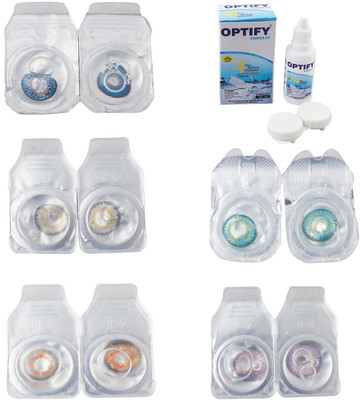 

Optify Combo Pack Monthly Color Contact Lens With Solution Monthly Contact Lens(0, Blue-Natural Grey-Honey-Green Turquoise-Violet, Pack of 5)