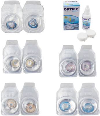 

Optify Combo Pack Monthly Color Contact Lens With Solution Monthly Contact Lens(0, Blue-Natural Grey-Gold-Violet-Blue Topaz, Pack of 5)