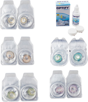 

Optify Combo Pack Monthly Color Contact Lens With Solution Monthly Contact Lens(0, Natural Grey-Gold-Green-Green Turquoise-Violet, Pack of 5)