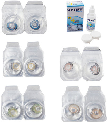 

Optify Combo Pack Monthly Color Contact Lens With Solution Monthly Contact Lens(0, Blue-Natural Grey-Green-Grey-Hazel, Pack of 5)