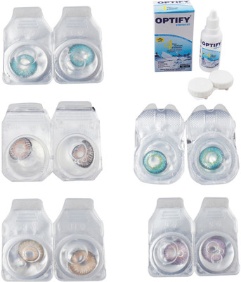 

Optify Combo Pack Monthly Color Contact Lens With Solution Monthly Contact Lens(0, Aqua-Grey-Hazel-Green Turquoise-Violet, Pack of 5)