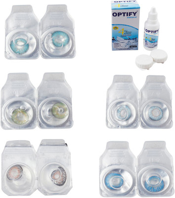 

Optify Combo Pack Monthly Color Contact Lens With Solution Monthly Contact Lens(0, Aqua-Green-Grey-Sea Blue-Blue Topaz, Pack of 5)