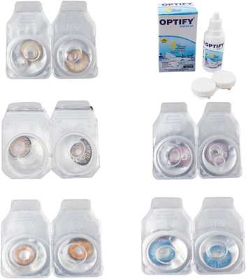 

Optify Combo Pack Monthly Color Contact Lens With Solution Monthly Contact Lens(0, Gold-Grey-Honey-Violet-Blue Topaz, Pack of 5)