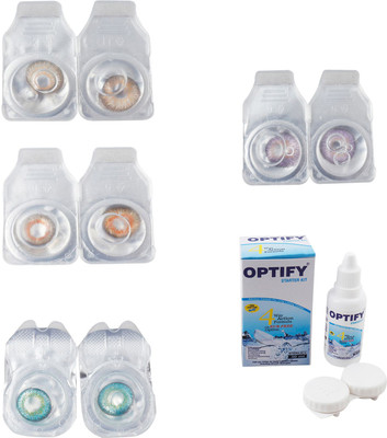 

Optify Combo Pack Monthly Color Contact Lens With Solution Monthly Contact Lens(0, Hazel-Honey-Green Turquoise-Violet, Pack of 4)