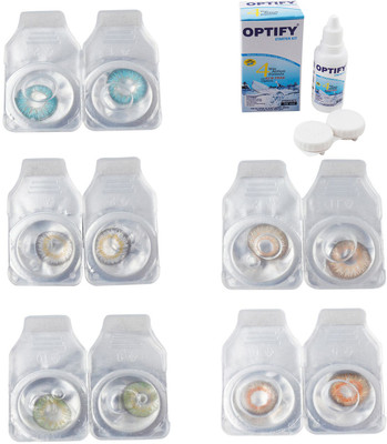 

Optify Combo Pack Monthly Color Contact Lens With Solution Monthly Contact Lens(0, Aqua-Natural Grey-Green-Hazel-Honey, Pack of 5)
