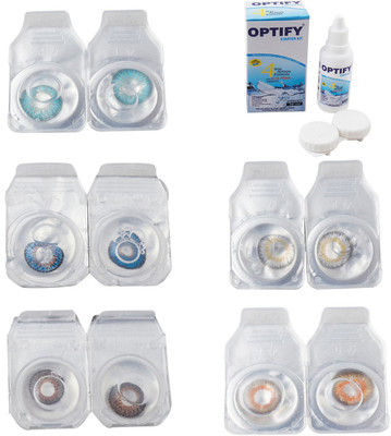 

Optify Combo Pack Monthly Color Contact Lens With Solution Monthly Contact Lens(0, Aqua-Blue-Brown-Natural Grey-Honey, Pack of 5)