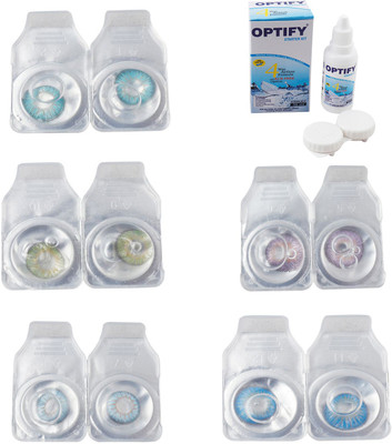 

Optify Combo Pack Monthly Color Contact Lens With Solution Monthly Contact Lens(0, Aqua-Green-Sea Blue-Violet-Blue Topaz, Pack of 5)