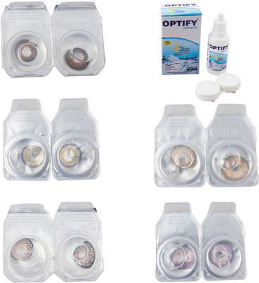 

Optify Combo Pack Monthly Color Contact Lens With Solution Monthly Contact Lens(0, Brown-Natural Grey-Grey-Hazel-Violet, Pack of 5)