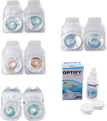

Optify Combo Pack Monthly Color Contact Lens With Solution Monthly Contact Lens(0, Aqua-Honey-Green Turquoise-Blue Topaz, Pack of 4)