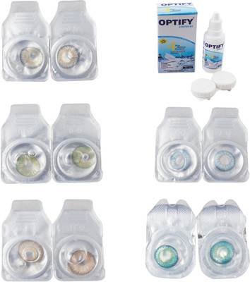 

Optify Combo Pack Monthly Color Contact Lens With Solution Monthly Contact Lens(0, Natural Grey-Green-Hazel-Sea Blue-Green Turquoise, Pack of 5)