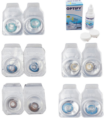 

Optify Combo Pack Monthly Color Contact Lens With Solution Monthly Contact Lens(0, Aqua-Blue-Brown-Natural Grey-Blue Topaz, Pack of 5)