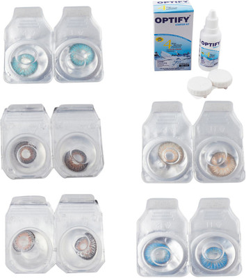 

Optify Combo Pack Monthly Color Contact Lens With Solution Monthly Contact Lens(0, Aqua-Brown-Grey-Hazel-Blue Topaz, Pack of 5)