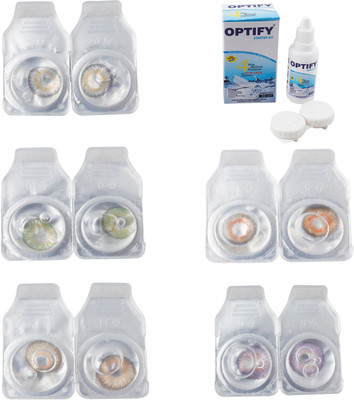 

Optify Combo Pack Monthly Color Contact Lens With Solution Monthly Contact Lens(0, Natural Grey-Green-Hazel-Honey-Violet, Pack of 5)