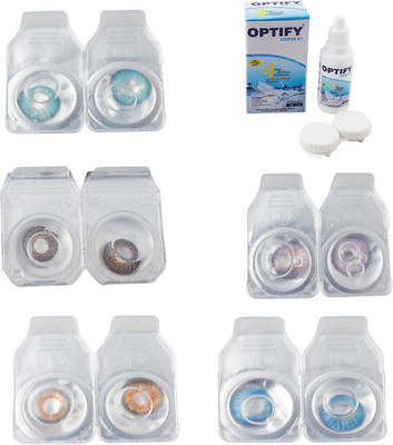 

Optify Combo Pack Monthly Color Contact Lens With Solution Monthly Contact Lens(0, Aqua-Brown-Honey-Violet-Blue Topaz, Pack of 5)