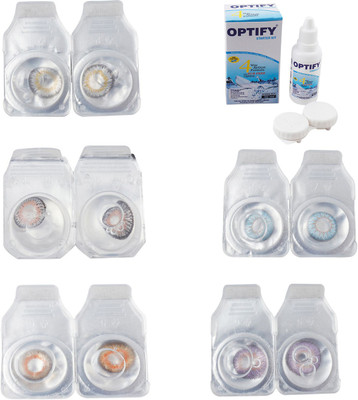 

Optify Combo Pack Monthly Color Contact Lens With Solution Monthly Contact Lens(0, Natural Grey-Grey-Honey-Sea Blue-Violet, Pack of 5)