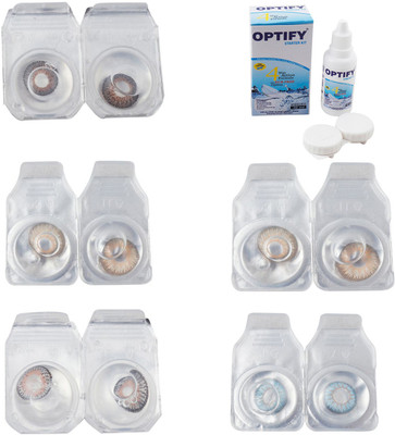

Optify Combo Pack Monthly Color Contact Lens With Solution Monthly Contact Lens(0, Brown-Gold-Grey-Hazel-Sea Blue, Pack of 5)