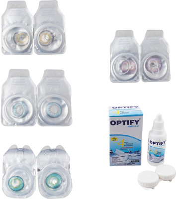 

Optify Combo Pack Monthly Color Contact Lens With Solution Monthly Contact Lens(0, Natural Grey-Sea Blue-Green Turquoise-Violet, Pack of 4)