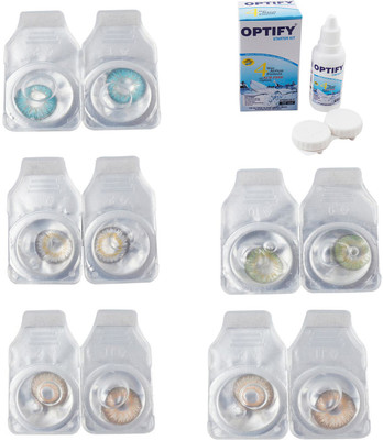 

Optify Combo Pack Monthly Color Contact Lens With Solution Monthly Contact Lens(0, Aqua-Natural Grey-Gold-Green-Hazel, Pack of 5)