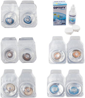 

Optify Combo Pack Monthly Color Contact Lens With Solution Monthly Contact Lens(0, Blue-Brown-Hazel-Honey-Blue Topaz, Pack of 5)