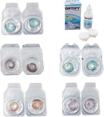 

Optify Combo Pack Monthly Color Contact Lens With Solution Monthly Contact Lens(0, Aqua-Brown-Honey-Green Turquoise-Violet, Pack of 5)