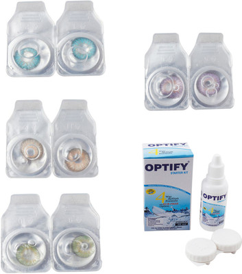 

Optify Combo Pack Monthly Color Contact Lens With Solution Monthly Contact Lens(0, Aqua-Gold-Green-Violet, Pack of 4)