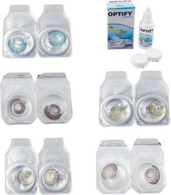 

Optify Combo Pack Monthly Color Contact Lens With Solution Monthly Contact Lens(0, Aqua-Brown-Natural Grey-Green-Grey, Pack of 5)