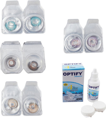 

Optify Combo Pack Monthly Color Contact Lens With Solution Monthly Contact Lens(0, Aqua-Brown-Gold-Violet, Pack of 4)