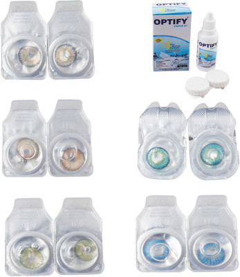 

Optify Combo Pack Monthly Color Contact Lens With Solution Monthly Contact Lens(0, Natural Grey-Gold-Green-Green Turquoise-Blue Topaz, Pack of 5)