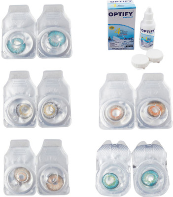 

Optify Combo Pack Monthly Color Contact Lens With Solution Monthly Contact Lens(0, Aqua-Natural Grey-Gold-Honey-Green Turquoise, Pack of 5)
