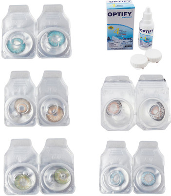 

Optify Combo Pack Monthly Color Contact Lens With Solution Monthly Contact Lens(0, Aqua-Gold-Green-Grey-Sea Blue, Pack of 5)