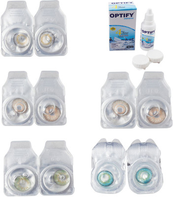 

Optify Combo Pack Monthly Color Contact Lens With Solution Monthly Contact Lens(0, Natural Grey-Gold-Green-Hazel-Green Turquoise, Pack of 5)