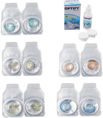 

Optify Combo Pack Monthly Color Contact Lens With Solution Monthly Contact Lens(0, Aqua-Natural Grey-Green-Honey-Blue Topaz, Pack of 5)