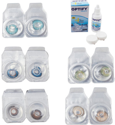 

Optify Combo Pack Monthly Color Contact Lens With Solution Monthly Contact Lens(0, Aqua-Blue-Brown-Green-Hazel, Pack of 5)
