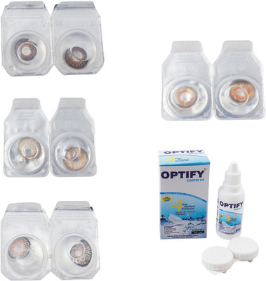 

Optify Combo Pack Monthly Color Contact Lens With Solution Monthly Contact Lens(0, Brown-Gold-Grey-Honey, Pack of 4)