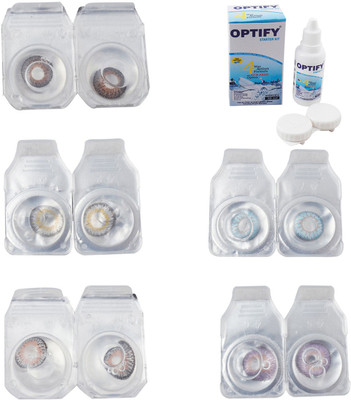

Optify Combo Pack Monthly Color Contact Lens With Solution Monthly Contact Lens(0, Brown-Natural Grey-Grey-Sea Blue-Violet, Pack of 5)