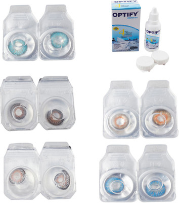 

Optify Combo Pack Monthly Color Contact Lens With Solution Monthly Contact Lens(0, Aqua-Brown-Grey-Honey-Blue Topaz, Pack of 5)
